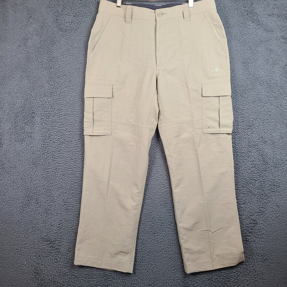 The North Face Mens Cargo Pants Tan Nylon Straight Leg Hiking Trousers Size 36